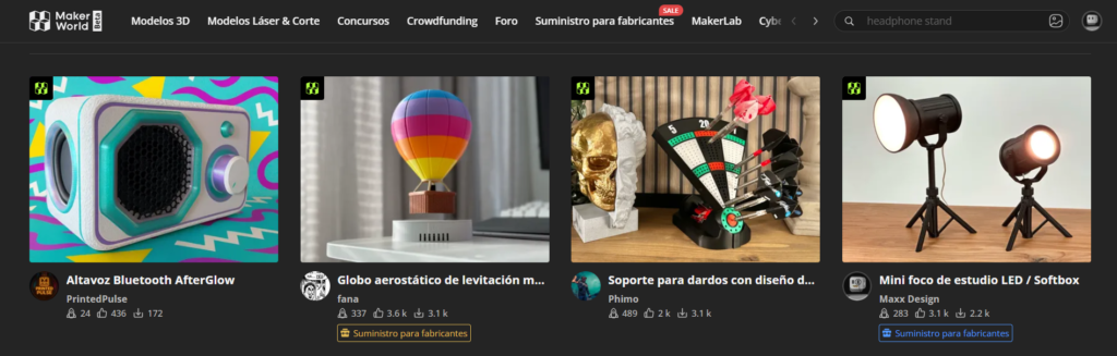 Makerwolrd, pagina principal, elegir archivos para descargar.