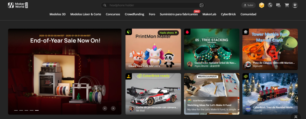 Pagina principal de Makerworld, donde se puede descargar STL gratis