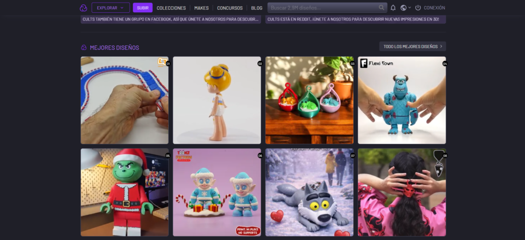 Pagina principal de cults3d, donde se pueden comprar varios stls